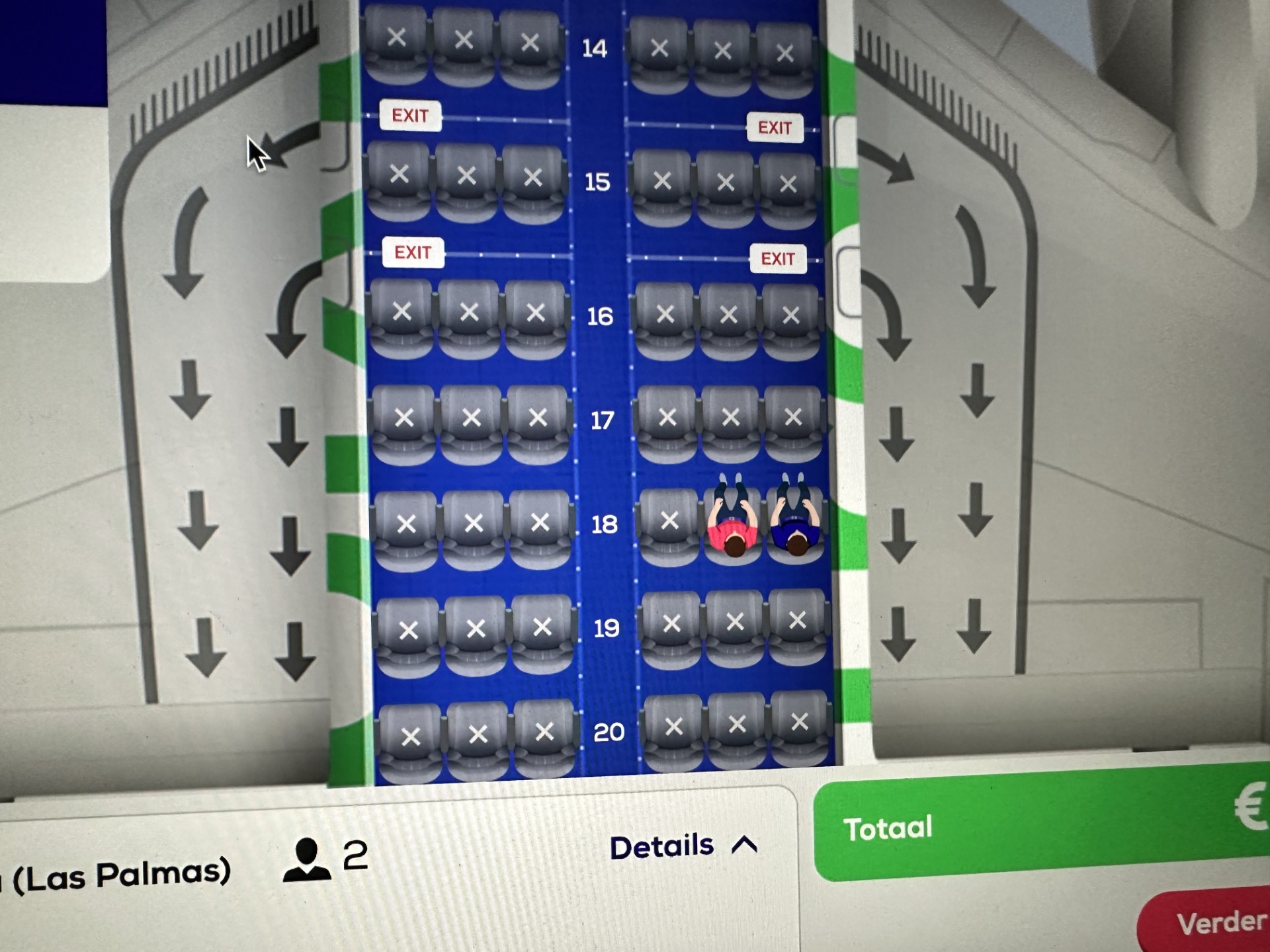 Vliegtuigstoelen zijn gereserveerd