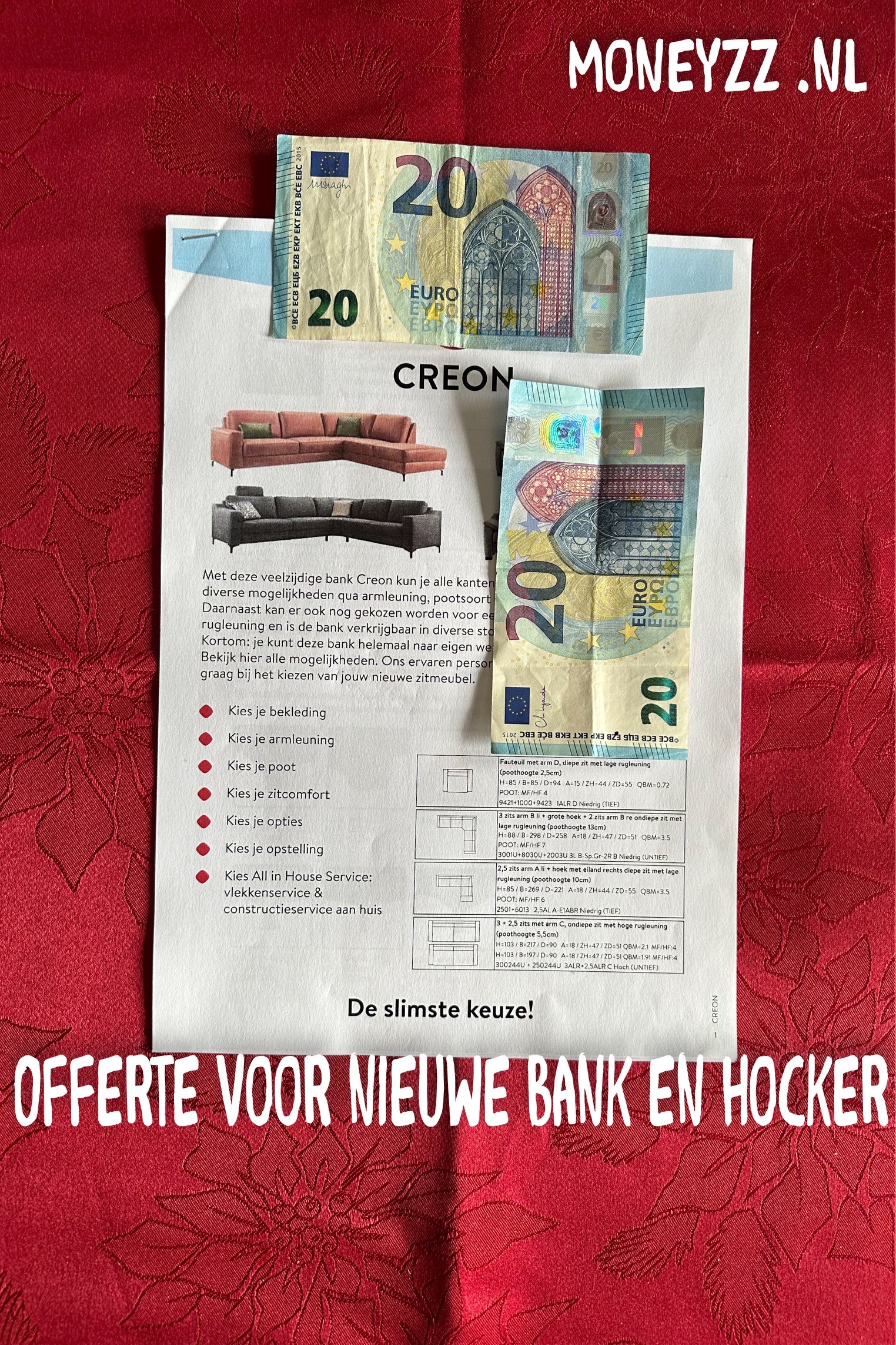 Offerte voor nieuwe bank en hocker